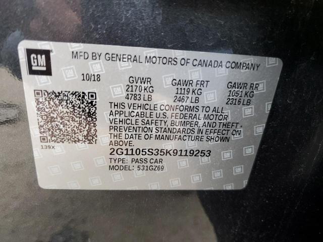 2G1105S35K9119253 - 2019 CHEVROLET IMPALA PREMIER GRAY photo 13