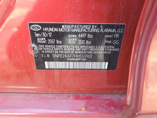 5NPE24AF7HH553902 - 2017 HYUNDAI SONATA SE RED photo 12