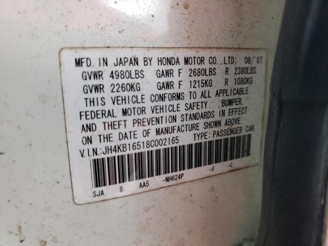 JH4KB16518C002165 - 2008 ACURA RL WHITE photo 12