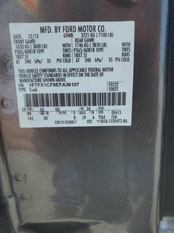 1FTFX1CF9EFA36107 - 2014 FORD F150 SUPER CAB GRAY photo 12