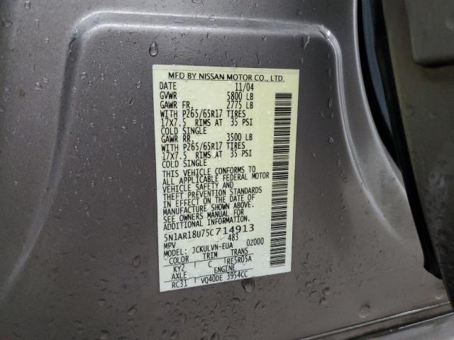 5N1AR18U75C714913 - 2005 NISSAN PATHFINDER LE ბეჟი ფოტო 14