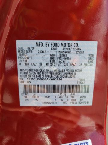 1FMCU0DG6AKA63954 - 2010 FORD ESCAPE XLT RED photo 13