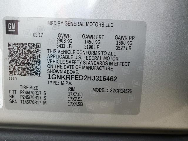 1GNKRFED2HJ316462 - 2017 CHEVROLET TRAVERSE LS SILVER photo 13