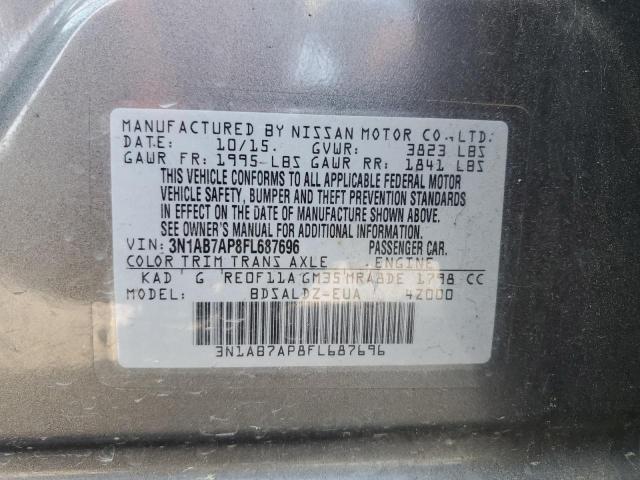 3N1AB7AP8FL687696 - 2015 NISSAN SENTRA S GRAY photo 12