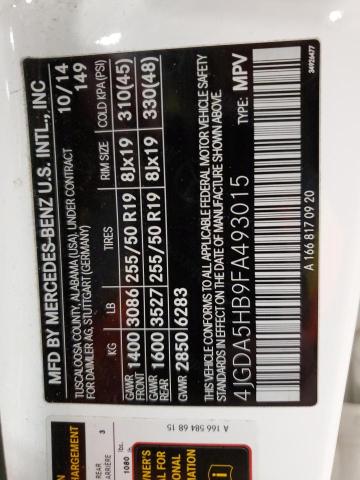 4JGDA5HB9FA493015 - 2015 MERCEDES-BENZ ML 350 4MATIC WHITE photo 14