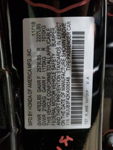 19UUB3F42KA006548 - 2019 ACURA TLX TECHNOLOGY BLACK photo 12