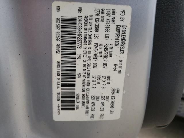 1D4HD38N04F237778 - 2004 DODGE DURANGO ST GRAY photo 13