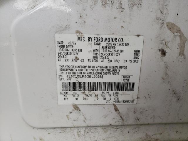 2LMTJ8LR5GBL60585 - 2016 LINCOLN MKX RESERVE თეთრი ფოტო 13