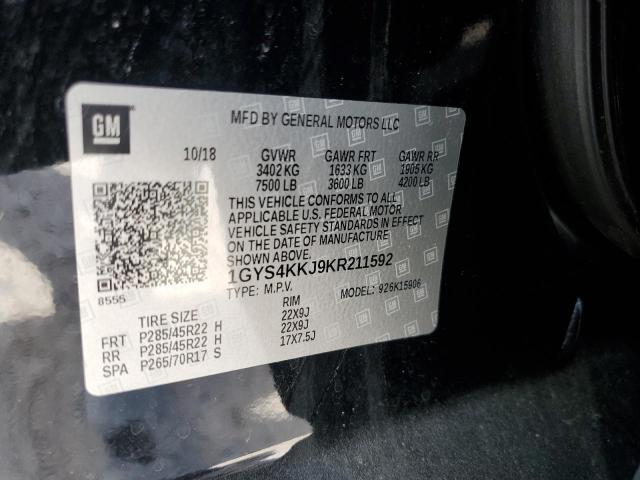 1GYS4KKJ9KR211592 - 2019 CADILLAC ESCALADE ESV PLATINUM შავი ფოტო 12