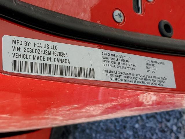 2C3CDZFJ2MH670354 - 2021 DODGE CHALLENGER R/T SCAT PACK RED photo 13