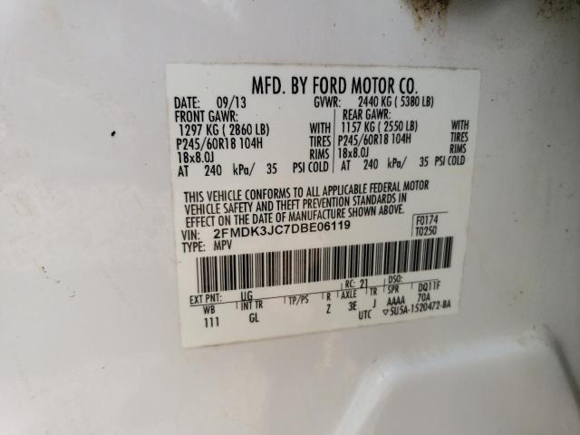 2FMDK3JC7DBE06119 - 2013 FORD EDGE SEL WHITE photo 13