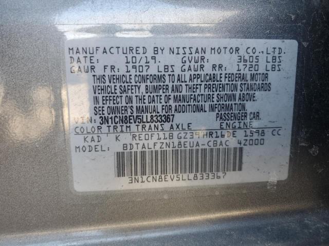 3N1CN8EV5LL833367 - 2020 NISSAN VERSA SV GRAY photo 12