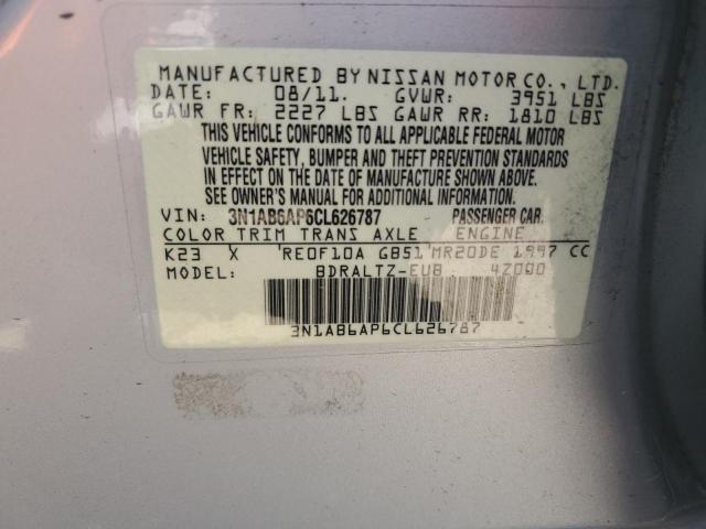 3N1AB6AP6CL626787 - 2012 NISSAN SENTRA 2.0 SILVER photo 12