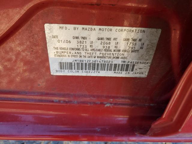 JM1BK12F361478023 - 2006 MAZDA 3 I RED photo 12