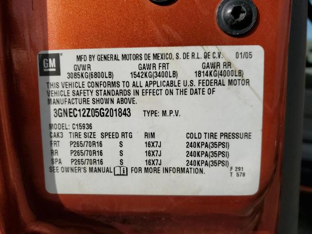 3GNEC12Z05G201843 - 2005 CHEVROLET AVALANCHE C1500 ORANGE photo 13