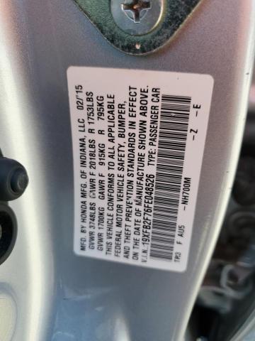 19XFB2F76FE048526 - 2015 HONDA CIVIC SE SILVER photo 12