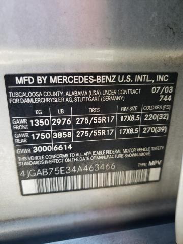 4JGAB75E34A463466 - 2004 MERCEDES-BENZ ML 500 SILVER photo 13