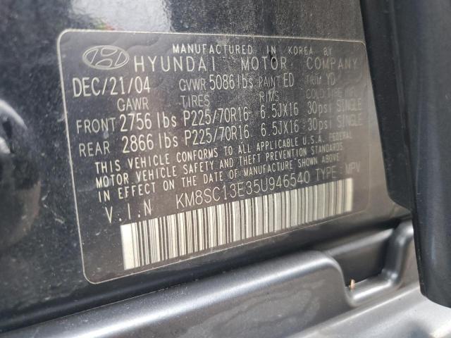 KM8SC13E35U946540 - 2005 HYUNDAI SANTA FE GLS BLACK photo 13