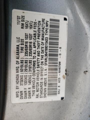 5FNRL38478B015423 - 2008 HONDA ODYSSEY EX SILVER photo 13