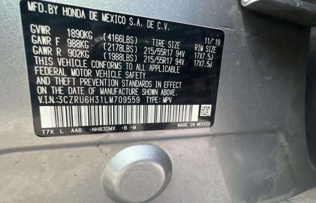 3CZRU6H31LM709559 - 2020 HONDA HR-V LX SILVER photo 10