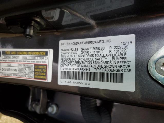 19UUB3F47KA004942 - 2019 ACURA TLX TECHNOLOGY 灰色 照片 12
