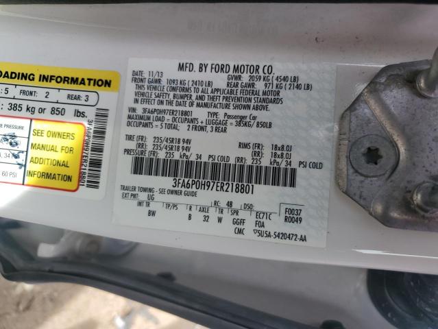 3FA6P0H97ER218801 - 2014 FORD FUSION SE WHITE photo 12