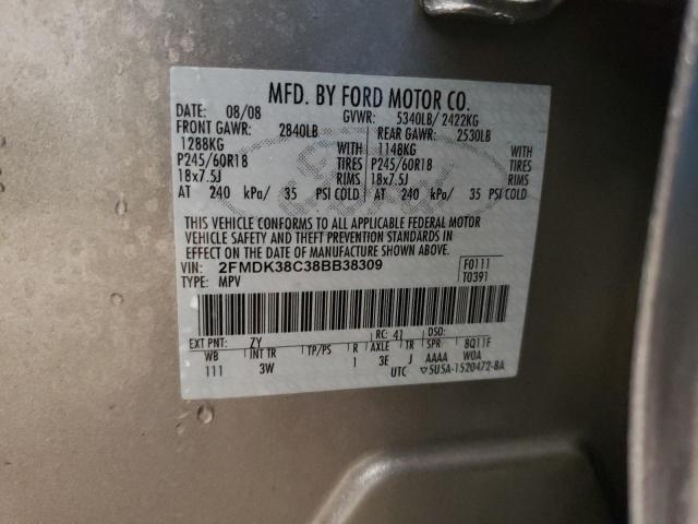 2FMDK38C38BB38309 - 2008 FORD EDGE SEL GRAY photo 13