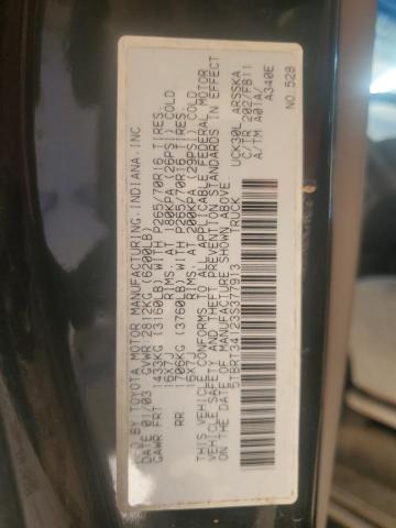 5TBRT34123S377913 - 2003 TOYOTA TUNDRA ACCESS CAB SR5 BLACK photo 12