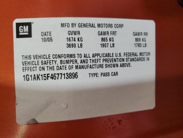 1G1AK15F467713896 - 2006 CHEVROLET COBALT LS ORANGE photo 12