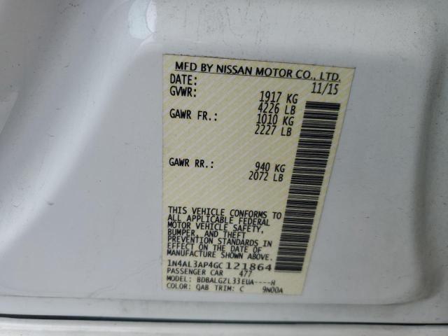 1N4AL3AP4GC121864 - 2016 NISSAN ALTIMA 2.5 WHITE photo 12