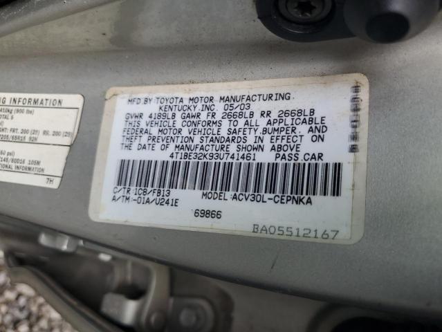4T1BE32K93U741461 - 2003 TOYOTA CAMRY LE GRAY photo 12