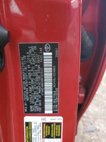 4T4BE46KX9R127517 - 2009 TOYOTA CAMRY BASE RED photo 12