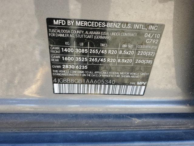 4JGBB8GB1AA605340 - 2010 MERCEDES-BENZ ML 350 4MATIC SILVER photo 14