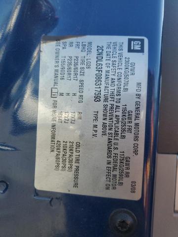 2CNDL63F086317593 - 2008 CHEVROLET EQUINOX LT BLUE photo 12