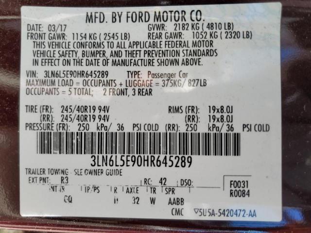 3LN6L5E90HR645289 - 2017 LINCOLN MKZ RESERVE 栗色 照片 12