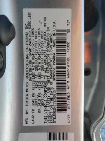 5TEJU62N77Z328157 - 2007 TOYOTA TACOMA DOUBLE CAB PRERUNNER SILVER photo 12