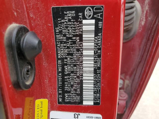 2T1BU4EE1BC754543 - 2011 TOYOTA COROLLA BASE RED photo 12