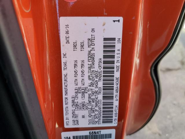 5TFRX5GN2GX071333 - 2016 TOYOTA TACOMA ACCESS CAB ნარინჯისფერი ფოტო 12