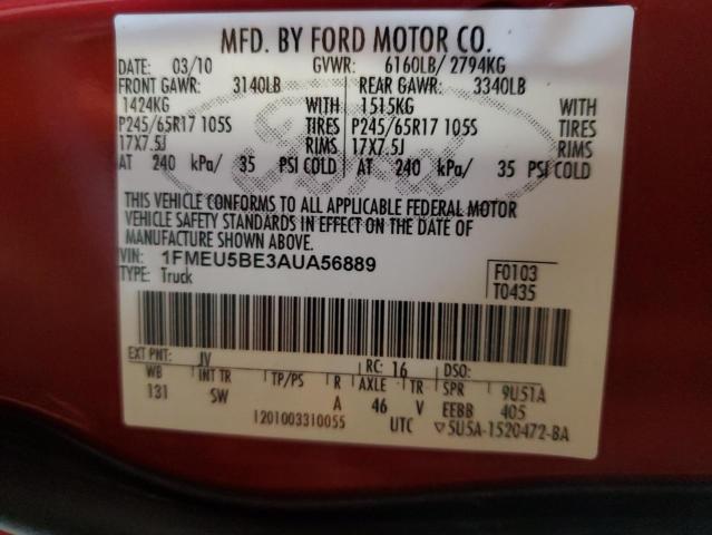 1FMEU5BE3AUA56889 - 2010 FORD EXPLORER S XLT RED photo 12