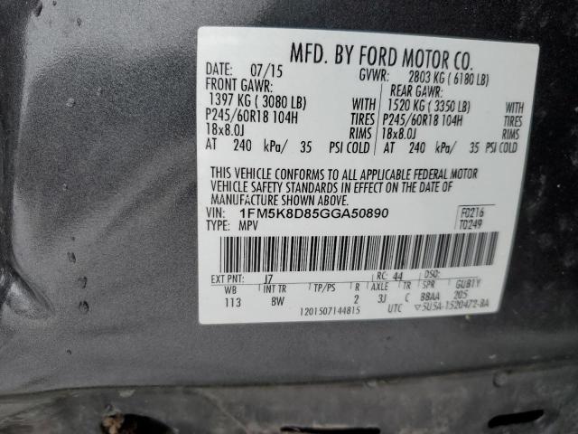 1FM5K8D85GGA50890 - 2016 FORD EXPLORER XLT BLACK photo 13