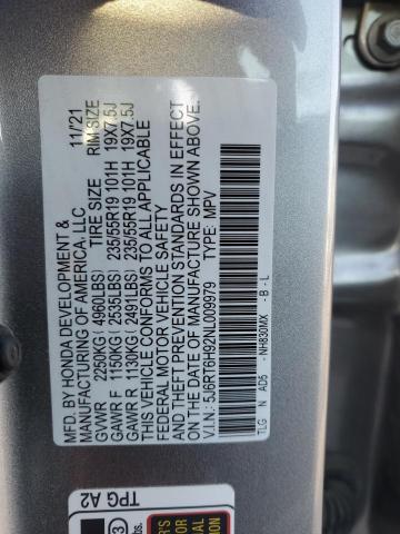 5J6RT6H92NL009979 - 2022 HONDA CR-V TOURING SILVER photo 13