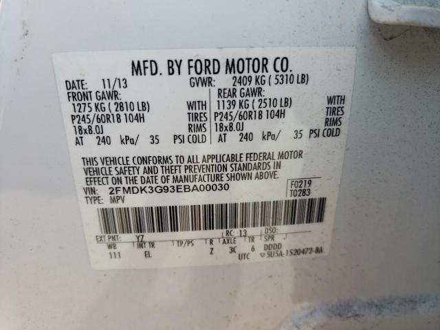 2FMDK3G93EBA00030 - 2014 FORD EDGE SE WHITE photo 14