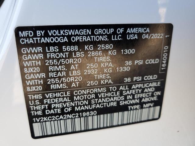 1V2KC2CA2NC219630 - 2022 VOLKSWAGEN ATLAS CROS SE Белый фото 13