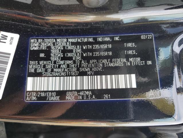 5TDGZRAH3NS111837 - 2022 TOYOTA HIGHLANDER XLE 黑色 照片 13