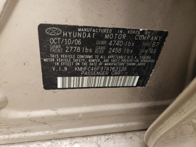 KMHFC46F97A163136 - 2007 HYUNDAI AZERA SE GOLD photo 12