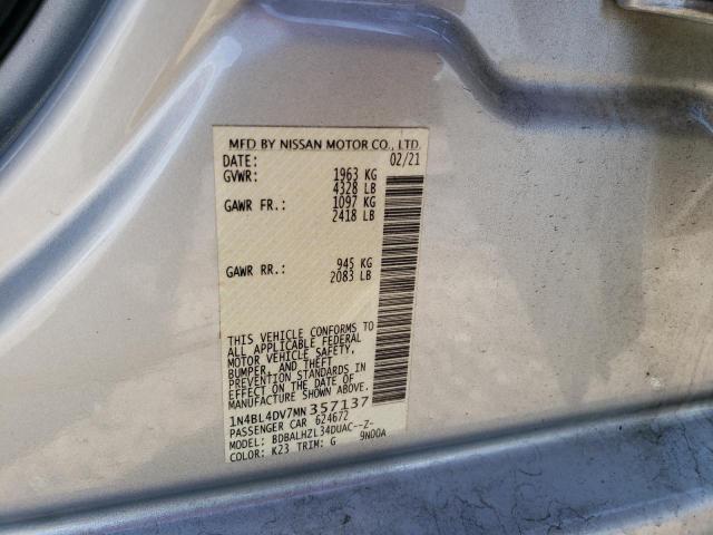 1N4BL4DV7MN357137 - 2021 NISSAN ALTIMA SV SILVER photo 12