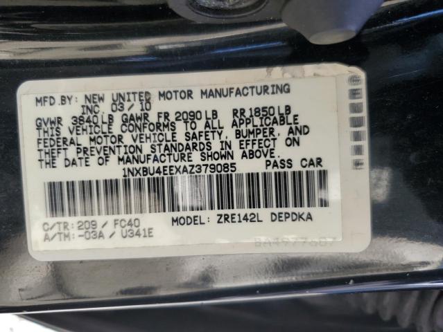 1NXBU4EEXAZ379085 - 2010 TOYOTA COROLLA BASE BLACK photo 12