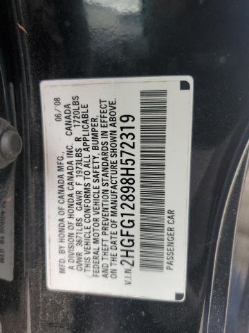 2HGFG12898H572319 - 2008 HONDA CIVIC EX BLACK photo 12