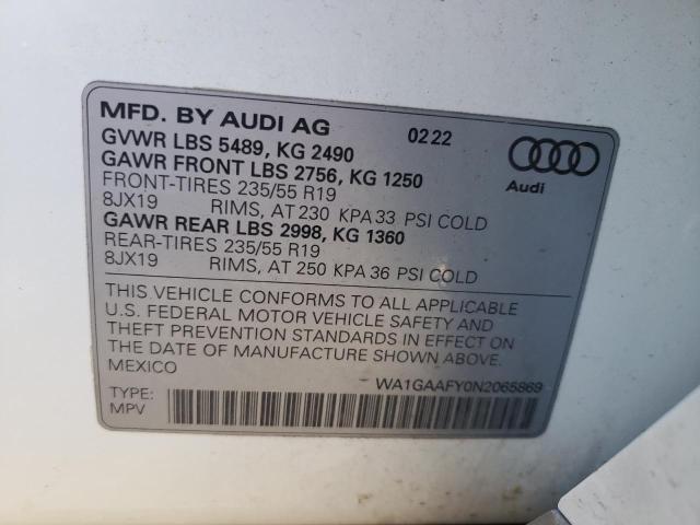 WA1GAAFY0N2065869 - 2022 AUDI Q5 PREMIUM 45 WHITE photo 13