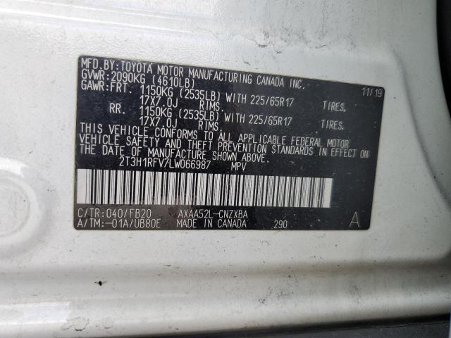 2T3H1RFV7LW066987 - 2020 TOYOTA RAV4 LE WHITE photo 12